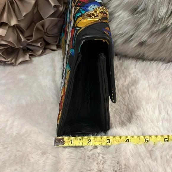 Vintage Nicole Miller Quilted Multi Jewel Tone Satin Absolut Chain Crossbody Bag